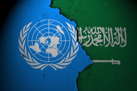 Saudi Arabia and UN flags