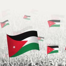 Abstract crowd with flag of Jordan. Peoples protest, revolution, strike and demonstration with flag of Jordan. Vector illustration.