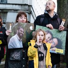 A vigil at Downing Street asking for the release of Alaa El-Fattah, to coincide with Cop27. Free Alaa.