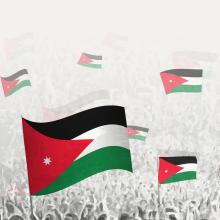 Abstract crowd with flag of Jordan. Peoples protest, revolution, strike and demonstration with flag of Jordan. Vector illustration.
