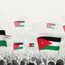 Abstract crowd with flag of Jordan. Peoples protest, revolution, strike and demonstration with flag of Jordan. Vector illustration.