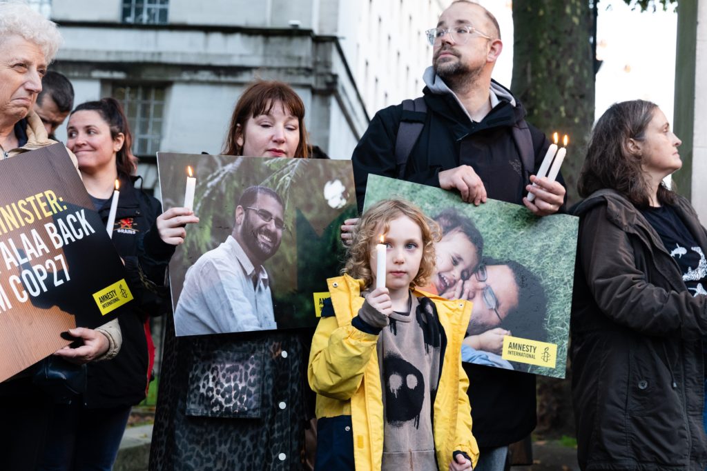 A vigil at Downing Street asking for the release of Alaa El-Fattah, to coincide with Cop27. Free Alaa.