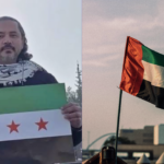 Abdul Rahman Al-Qaradawi  and UAE flag side by side